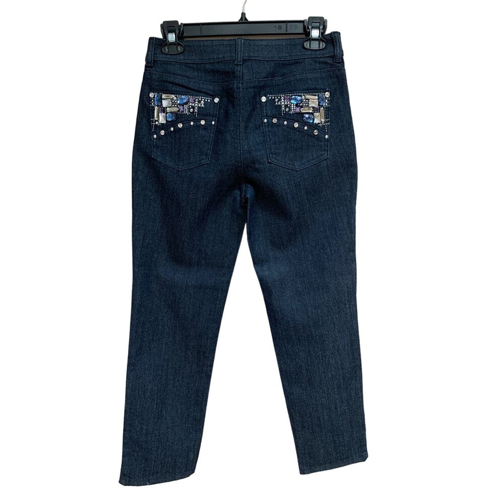 Chico's Dark Denim Platinum Bling Back Pockets Stretch Jeans Size 4
